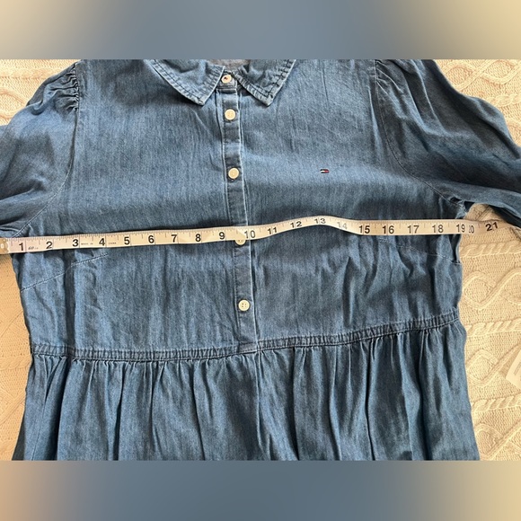 Tommy Hilfiger Blue Denim Chambray Shirt Dress Ruffle Hem Women’s size 8 - Picture 13 of 15